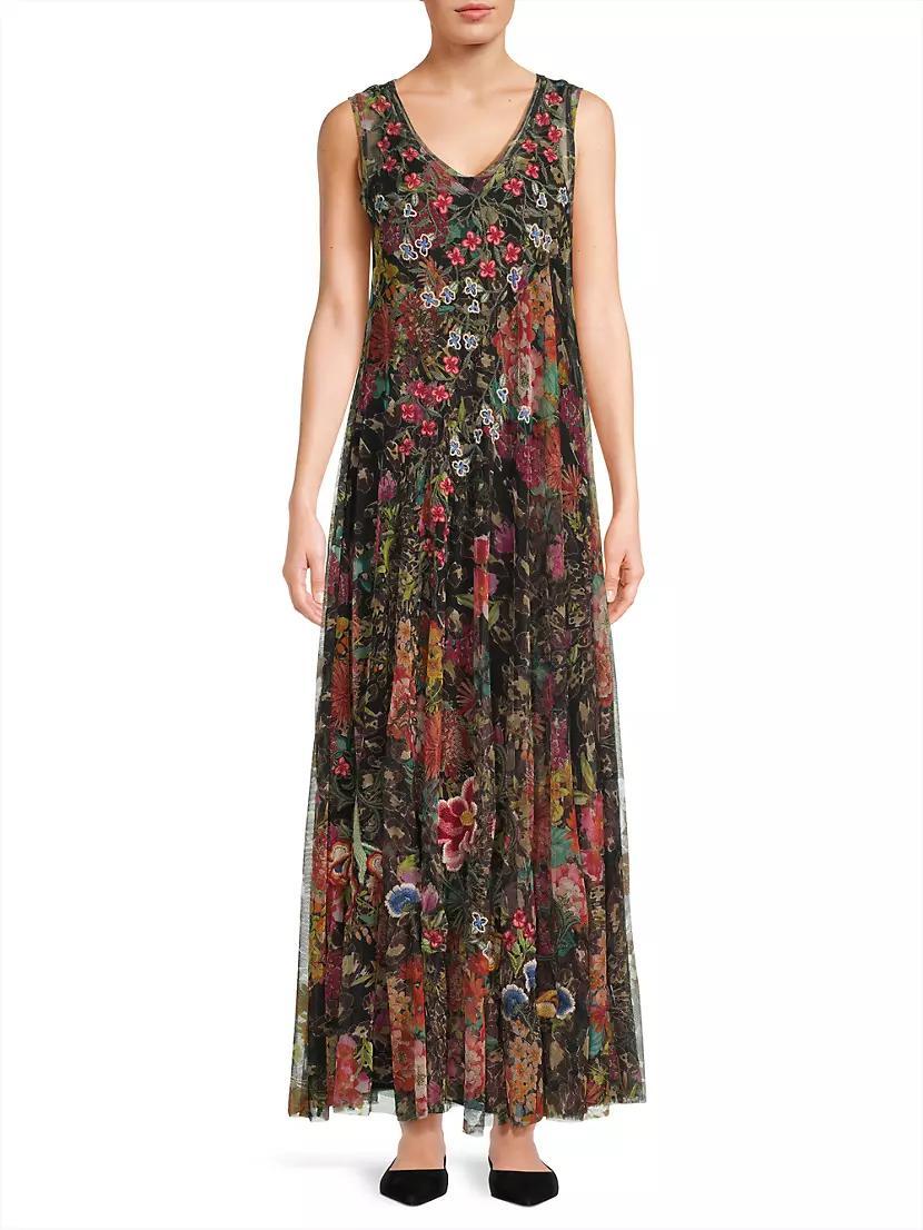 Mazzy Embroidered Mesh Sleeveless Maxi Dress Product Image