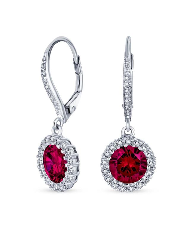 Bling Jewelry 3.5CT Red Round Solitaire Halo Cz Lever back Dangle Earrings For Women Simulated Ruby Cubic Zirconia .925 Sterling Silver Product Image