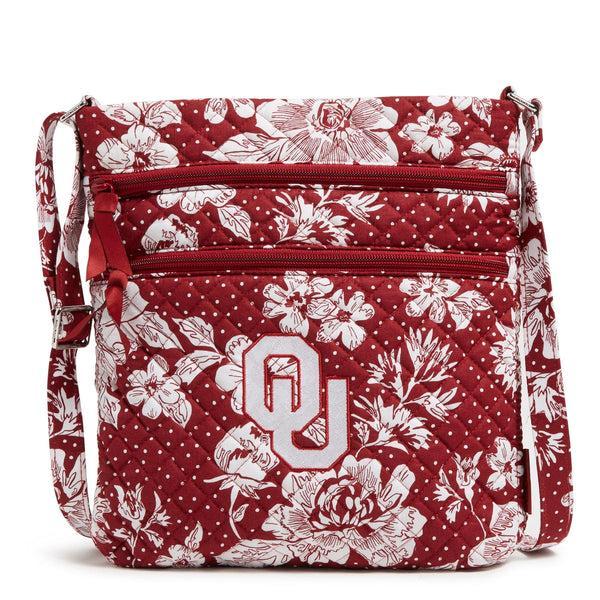 Vera Bradley Collegiate Triple Zip Hipster Crossbody Bag Women in Cardinal/White Rain Garden with University of Oklahoma Logo Product Image