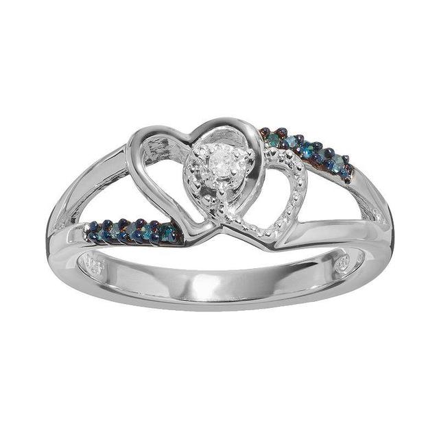 Blue & White Diamond Accent Sterling Silver Double Heart Promise Ring, Womens Product Image