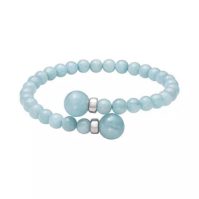 Sterling Silver Aquamarine Bead Flex Bangle Bracelet, Womens Product Image