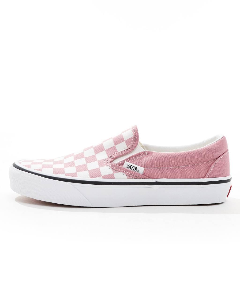 Vans Classic Slip-on checkerboard sneakers in pink and white Product Image