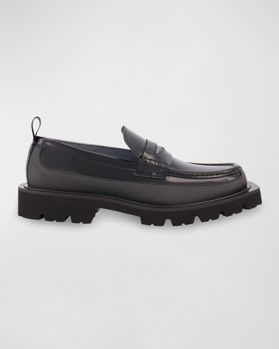 Men's Mixed Leather Logo Lug-Sole Penny Loafers Product Image