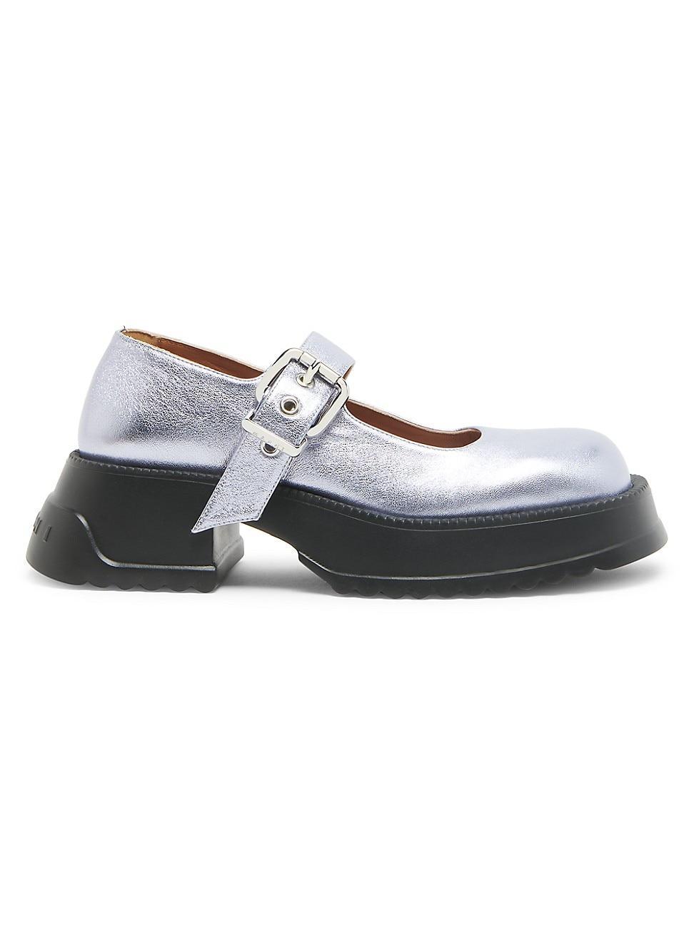 Womens 50MM Metallic Leather Buckle Mary Janes Product Image