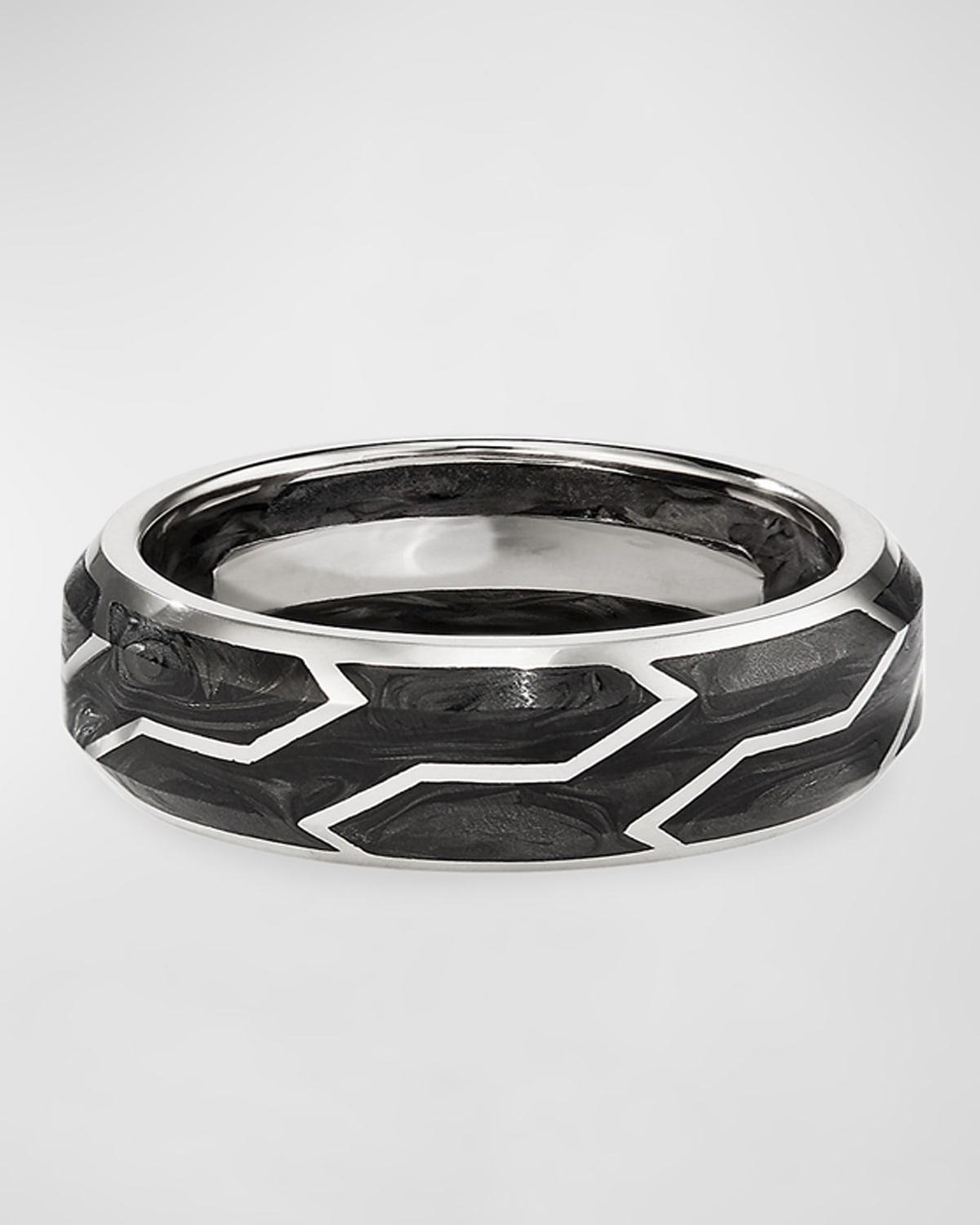 Mens Forged Carbon Band Ring With 18K White Gold Product Image