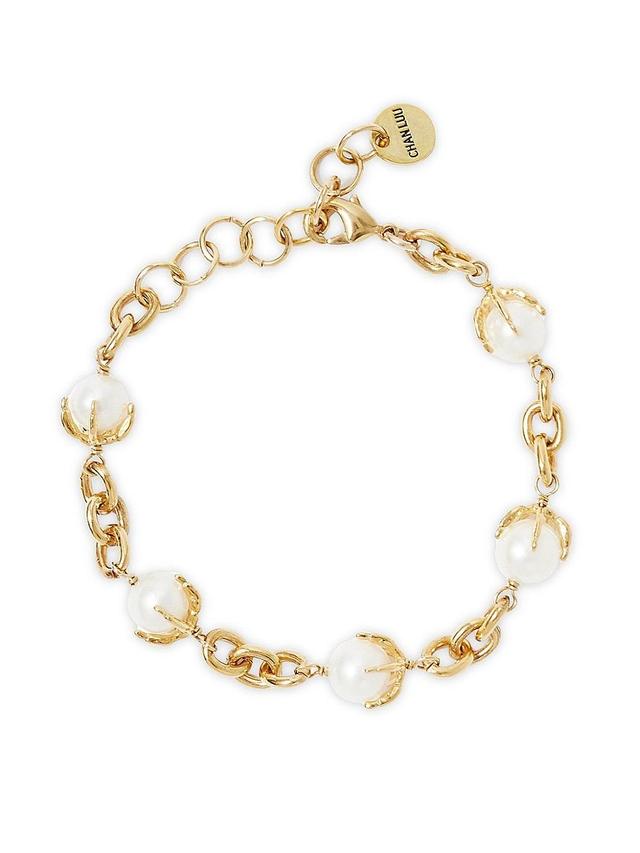 Womens 18K-Gold-Plated & Freshwater Pearl Chain Bracelet Product Image