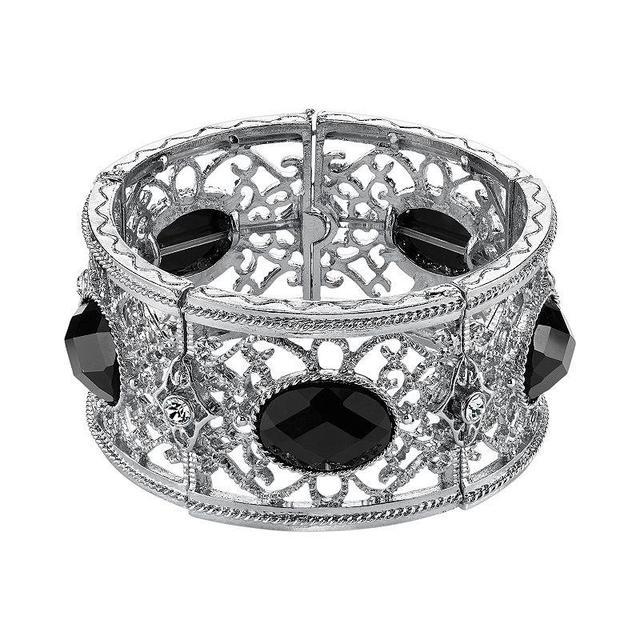 1928 Filigree Cuff Stretch Bracelet, Womens Black Product Image