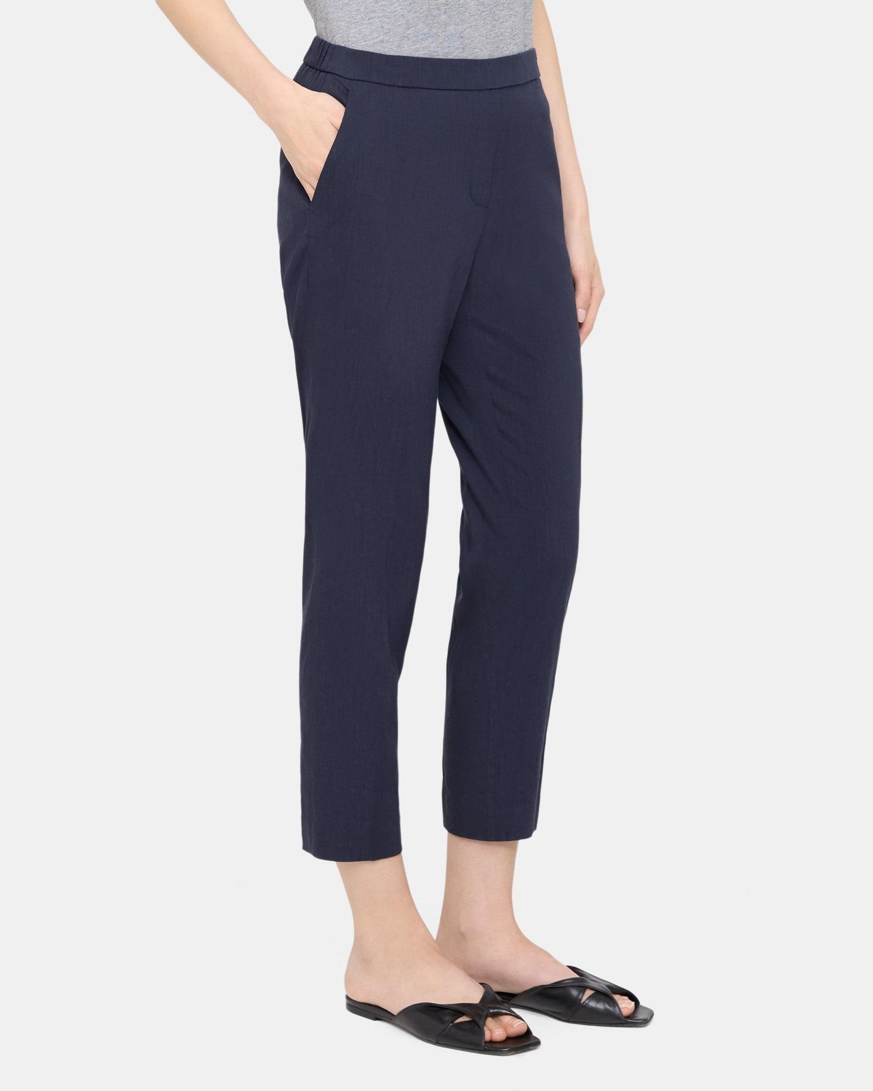 Slim Cropped Pull-On Pant in Linen-Blend Product Image