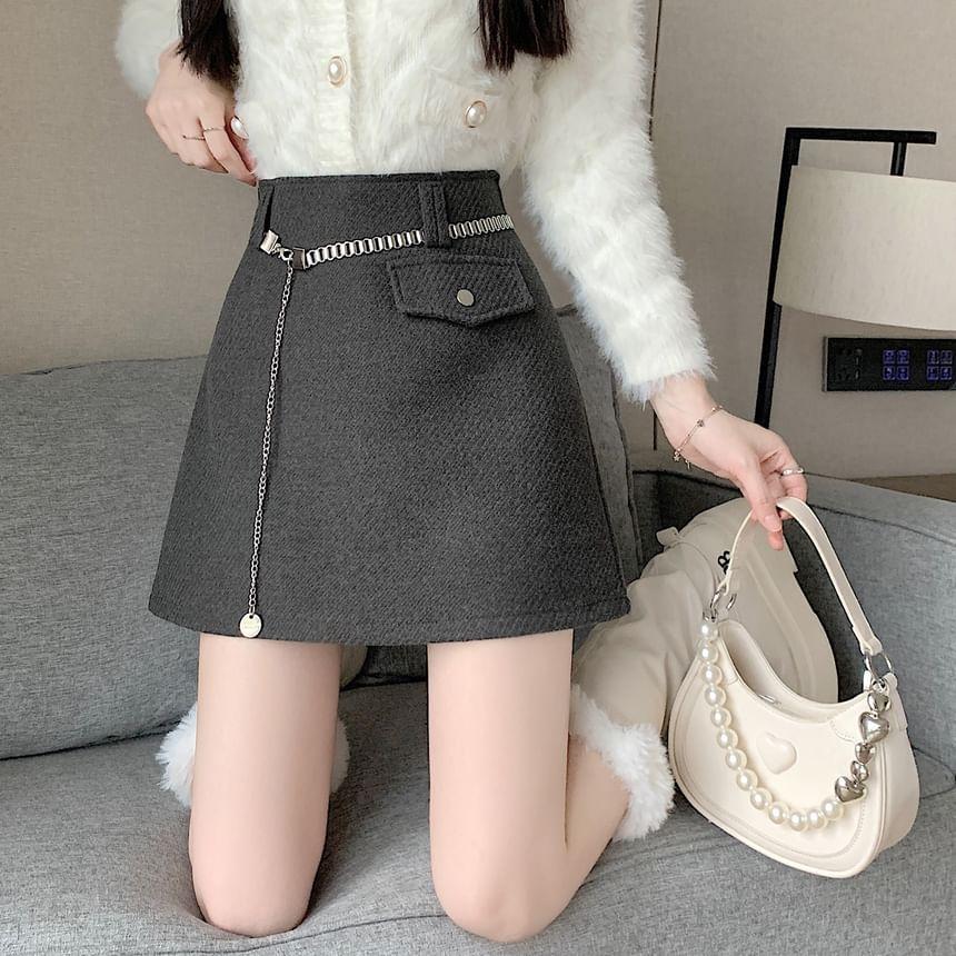 High Waist Plain Mini A-Line Skirt Product Image