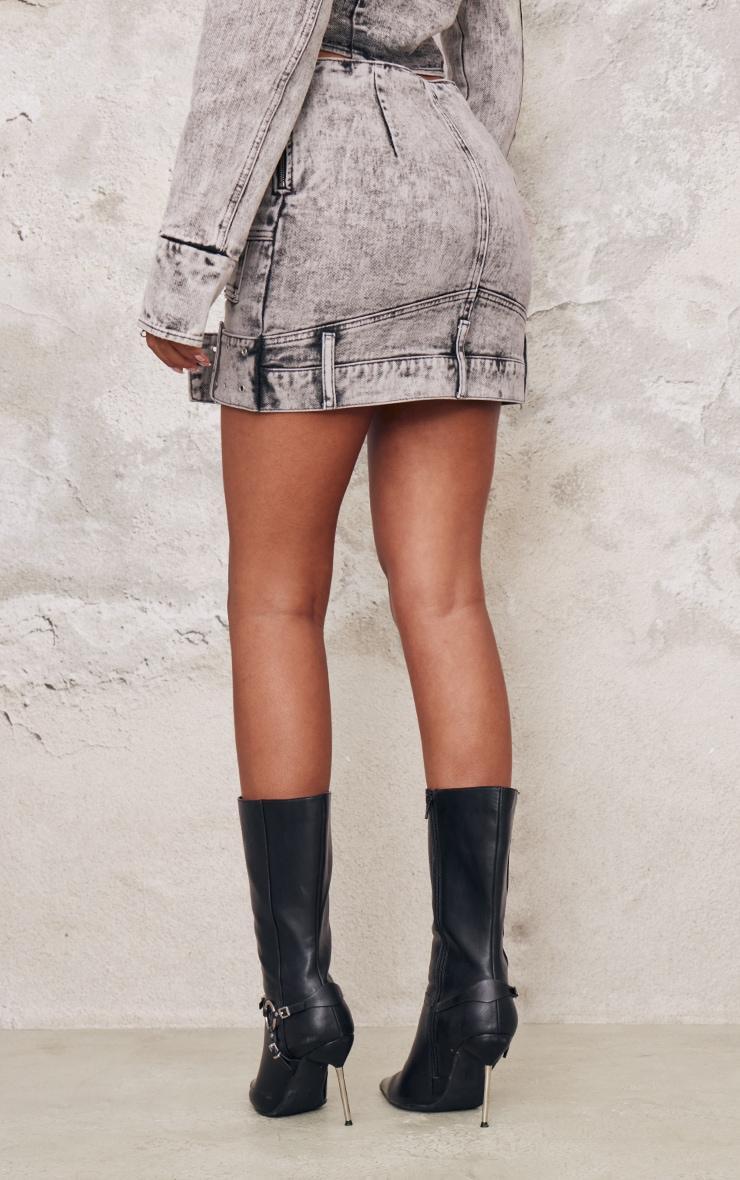 Tall Washed Grey Belt Detail Denim Mini Skirt Product Image