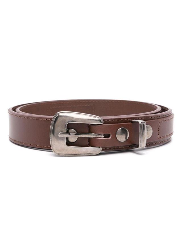 Buckle-fastening Leather Belt In Brown Product Image