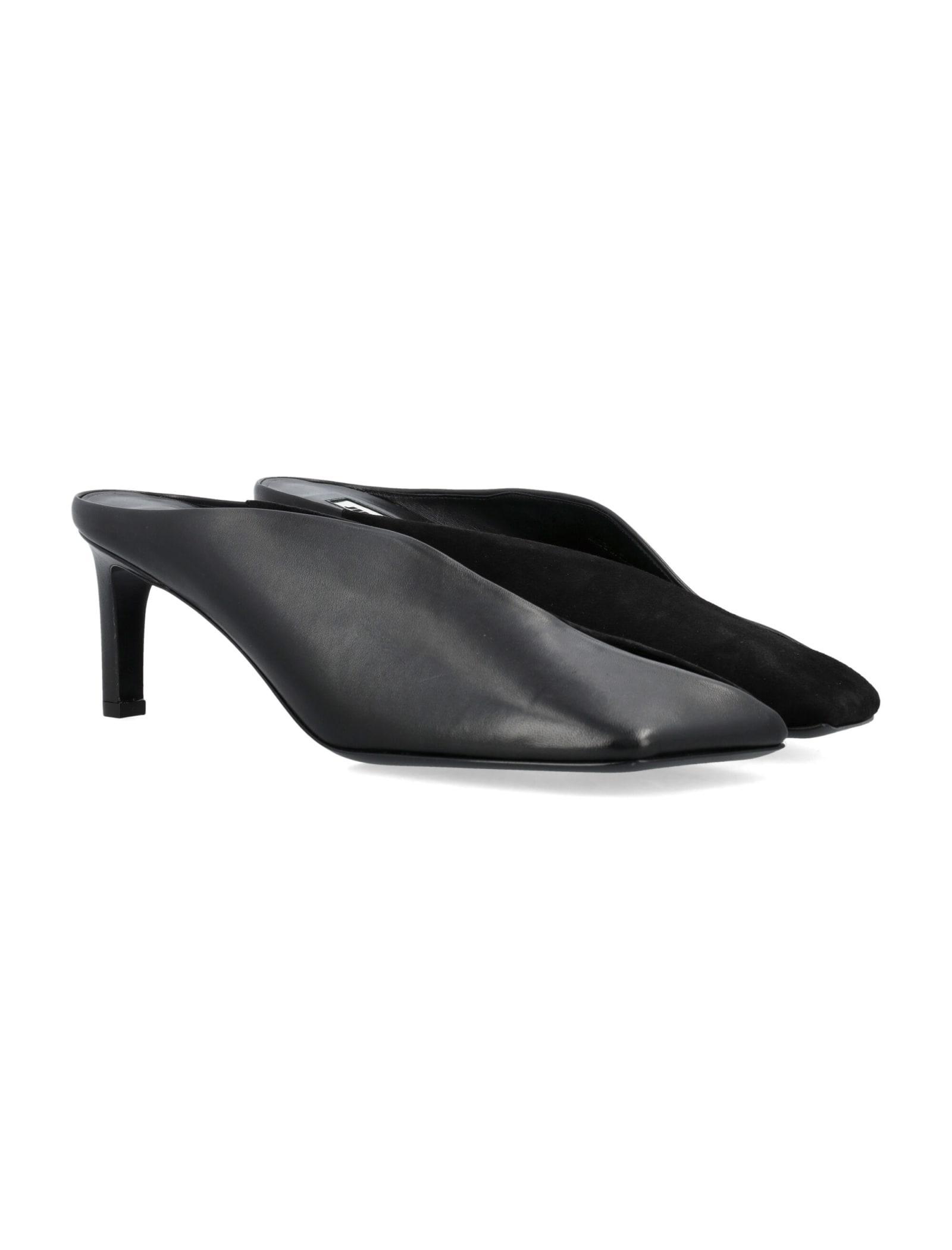 Square-toe Leather Mules In Black Product Image