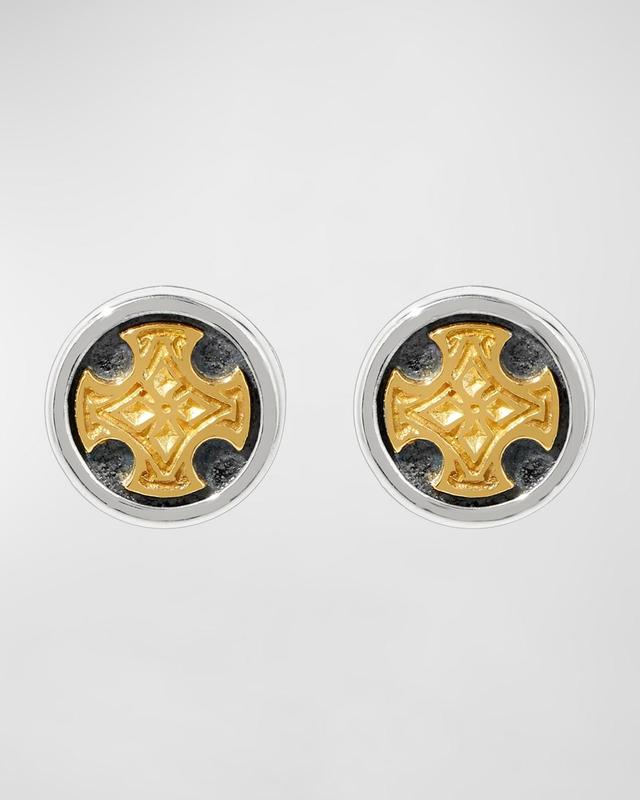 Mens Two-Tone Cross Stud Earrings Product Image