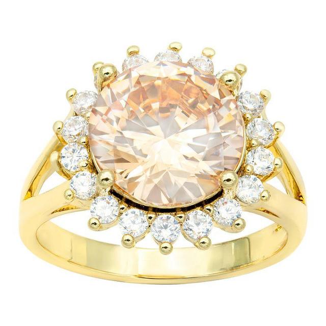 City Luxe Gold Tone Champagne & Clear Cubic Zirconia Pave Halo Ring, Womens Gold Tone Beige Product Image