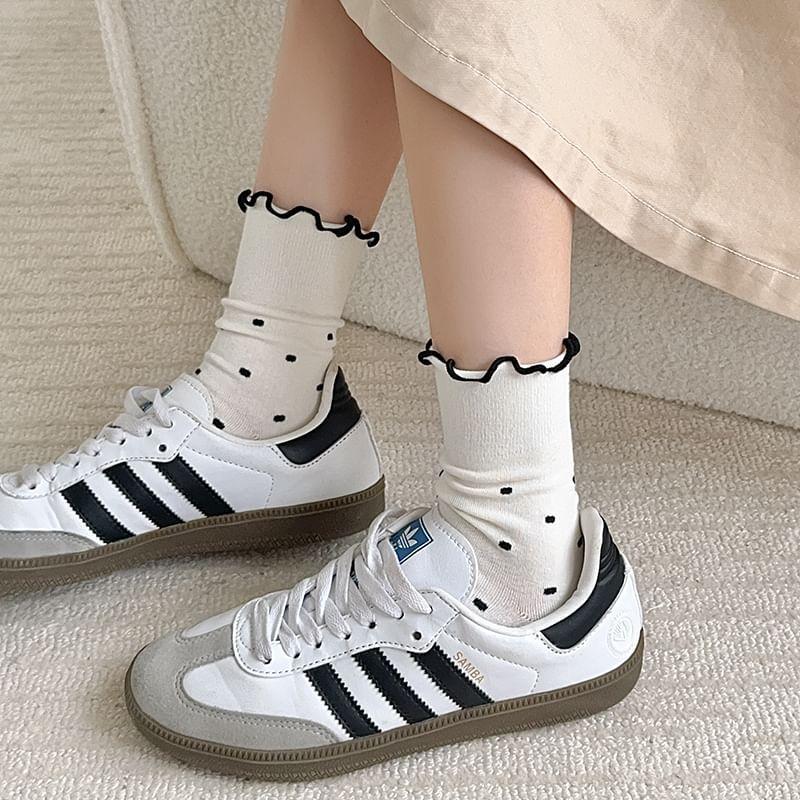 Frill Trim Dotted Crew Socks / Set Product Image