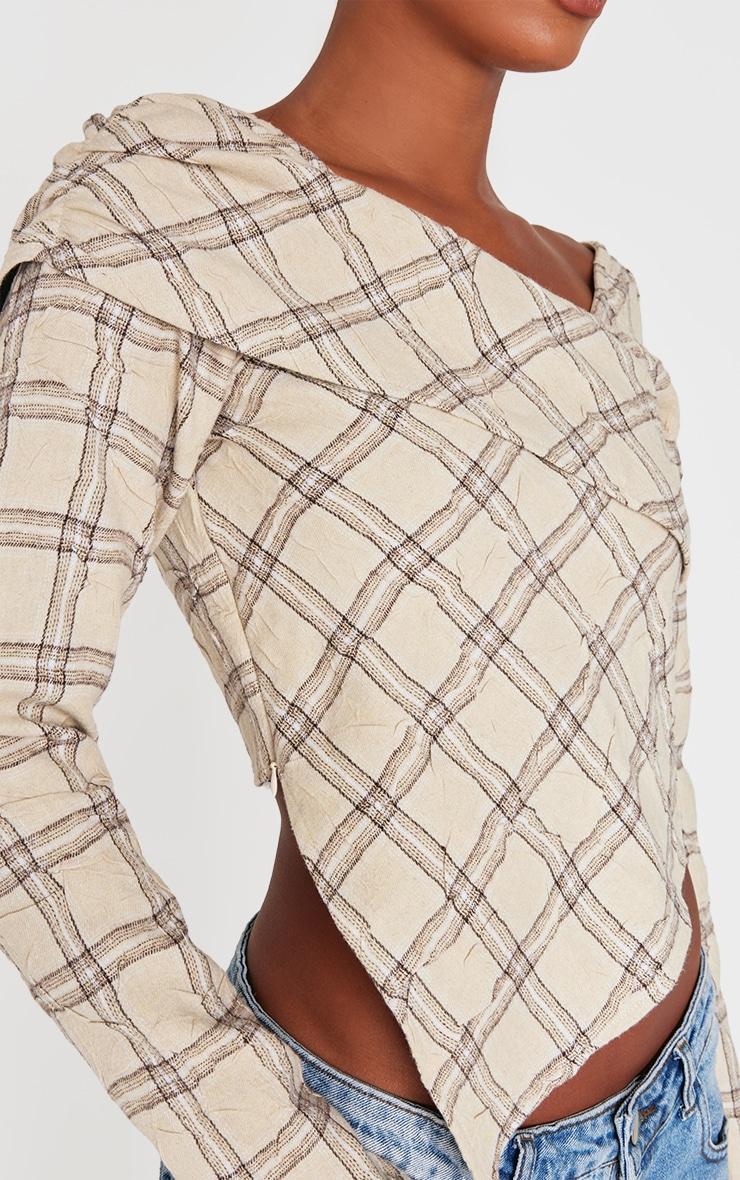 Beige Asymmetric Checked Long Top Product Image