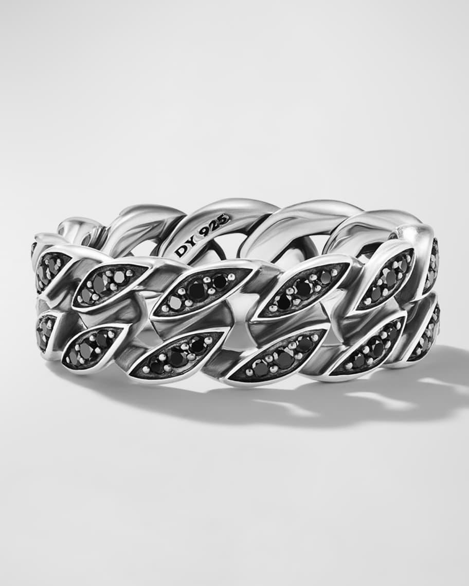 Men's Curb Chain Ring in Silver with Diamonds, 8mm Product Image