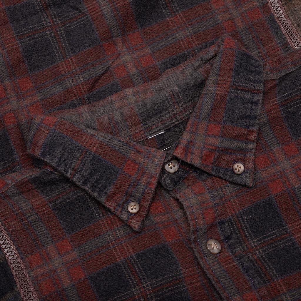 Flannel Shirt 7 Cuts Zipped Wide Shirt Over Dye - Brown Male product image