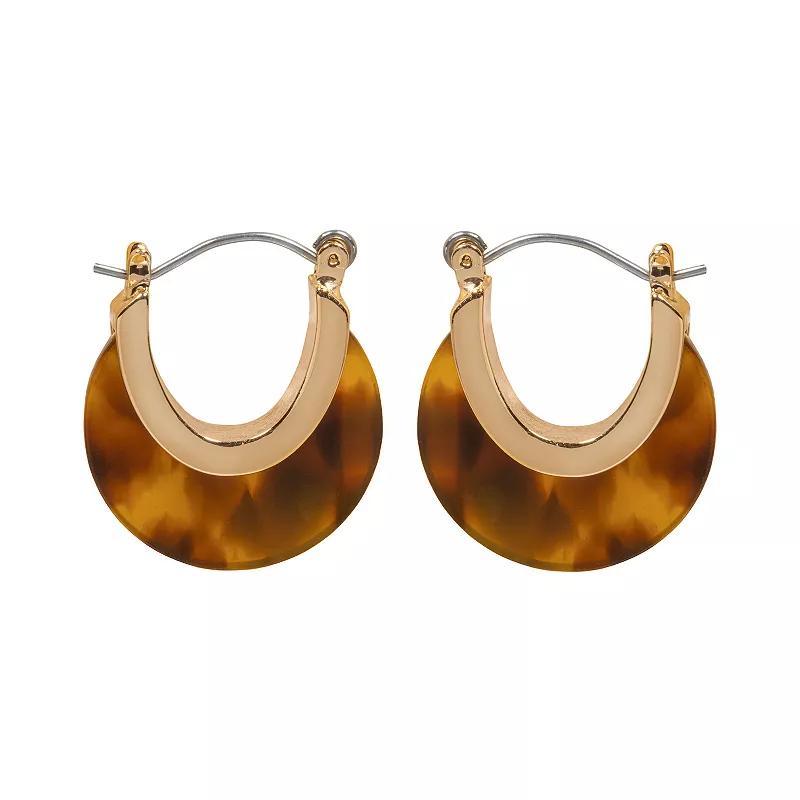 LC Lauren Conrad Gold Tone Tortoise Acetate Crescent Hoop Earrings, Womens, Brown Product Image