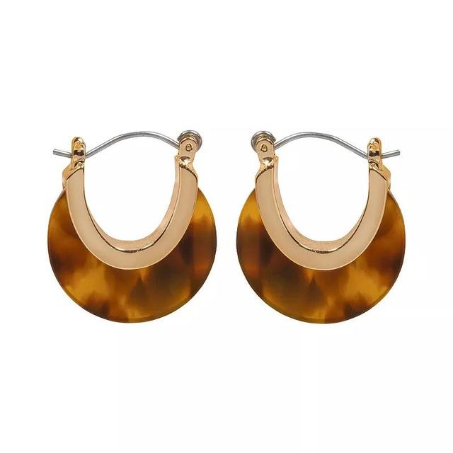 LC Lauren Conrad Gold Tone Tortoise Acetate Crescent Hoop Earrings, Womens, Brown Product Image