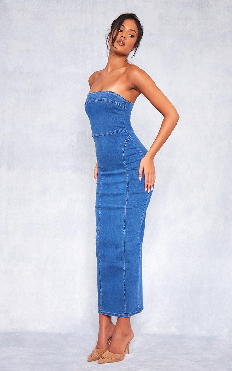 Tall Indigo Vintage Wash Bandeau Stretch Denim Midaxi Dress Product Image