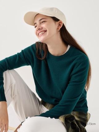 Womens Cashmere Sweater Green Small UNIQLO US Product Image