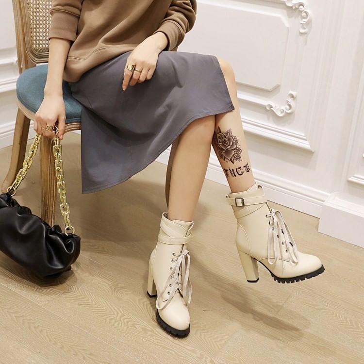 Block Heel Lace-Up Short Boots product image