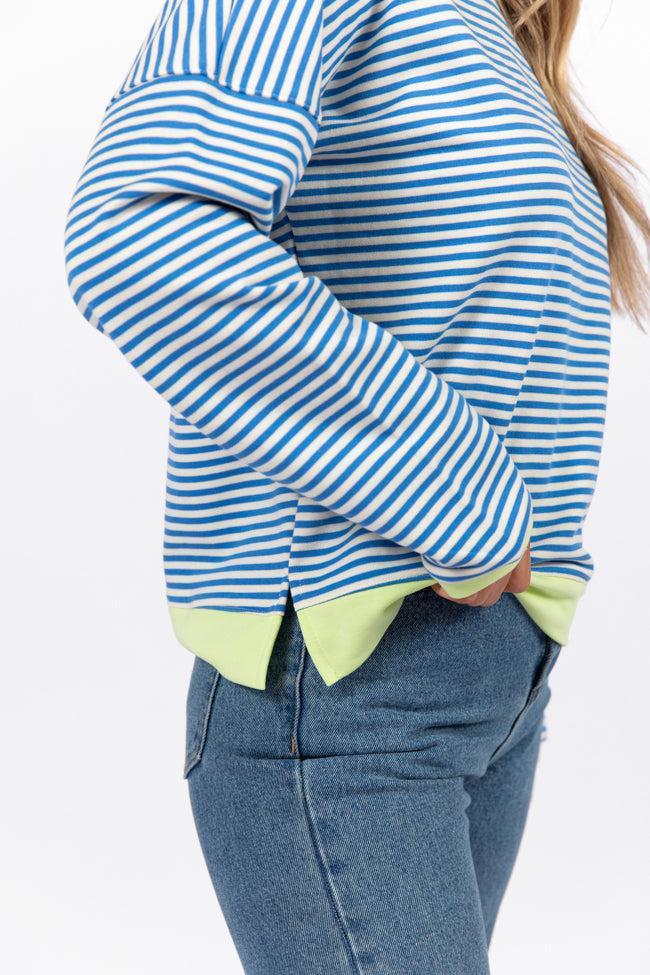 Think On It Blue Striped Contrast Trim Pullover Product Image