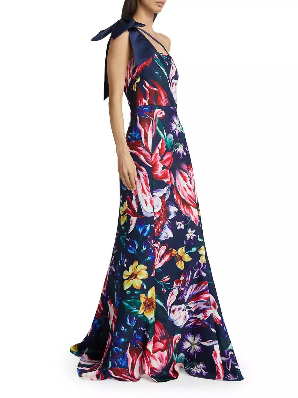 Asymmetric Floral Mikado Satin Gown Product Image