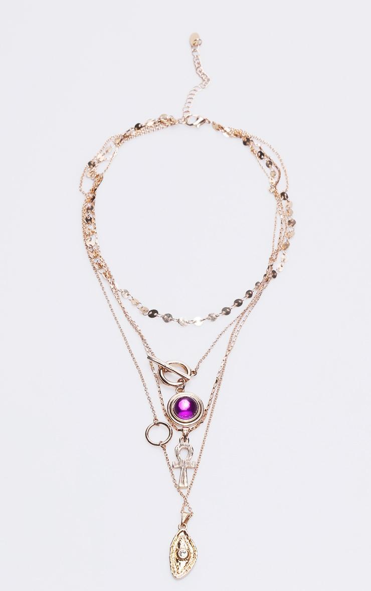 Purple Jewel Charm Detail Layered Necklace Product Image