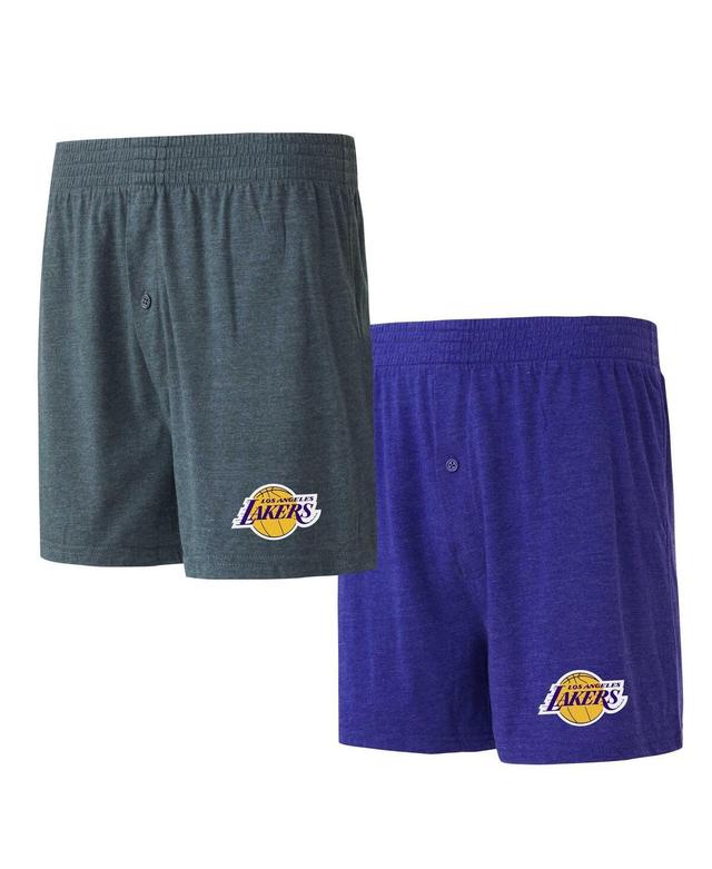 Mens Concepts Sport /Charcoal Los Angeles Lakers Two-Pack Jersey-Knit Boxer Set Product Image