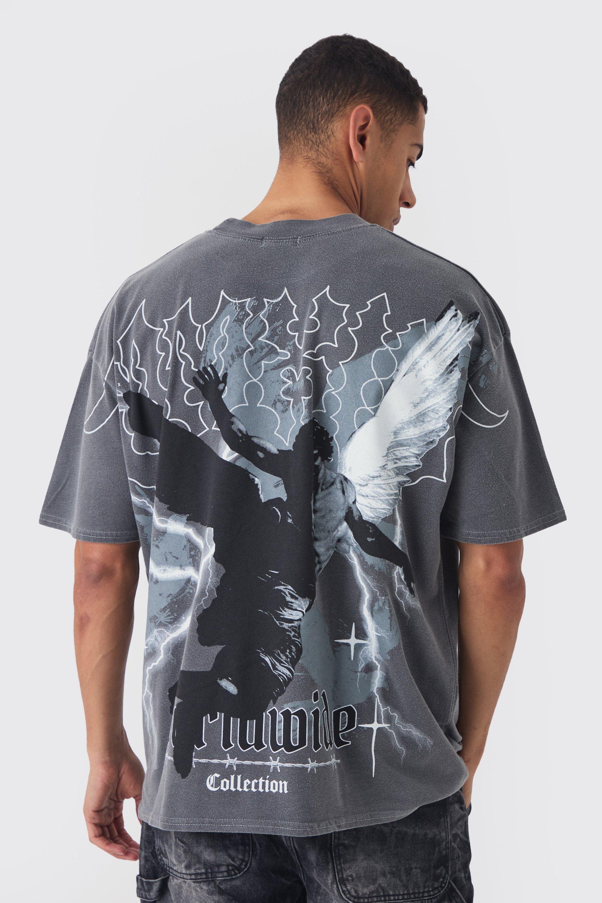 Oversized Acid Wash Over Seams Print T-Shirt | boohooMAN USA Product Image