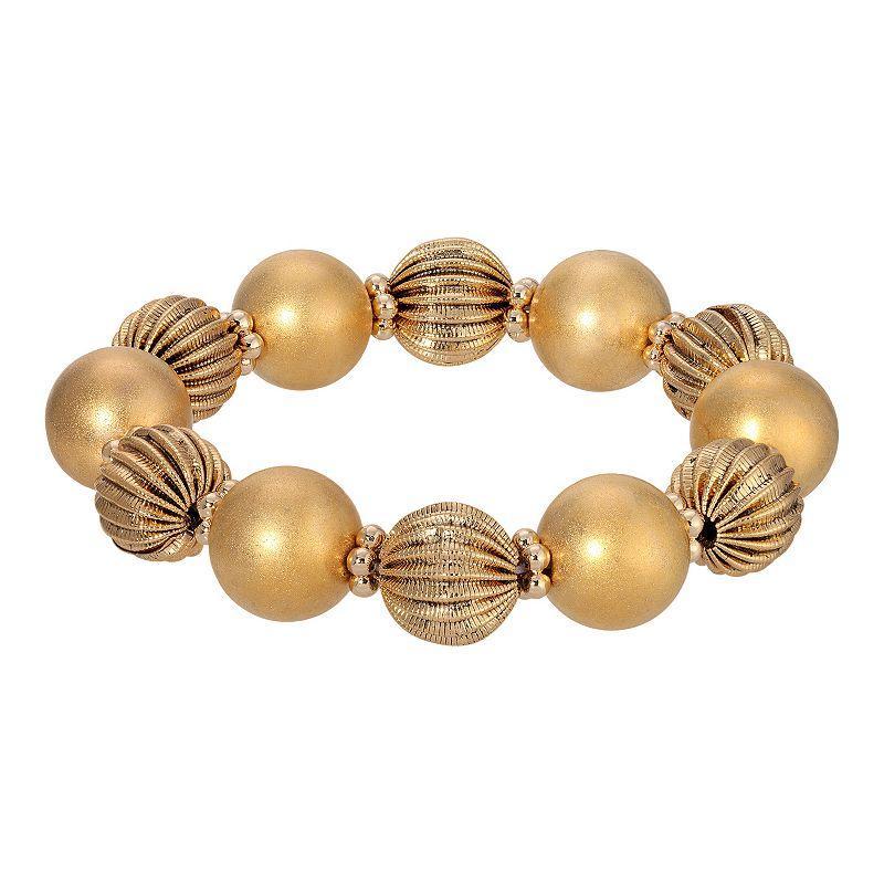 1928 Gold Tone Polished & Textured Beads Stretch Bracelet, Womens, Yellow Product Image