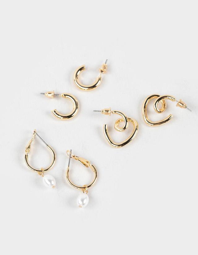 FULL TILT 3 Pack Heart/Pearl Hoop Earrings Product Image