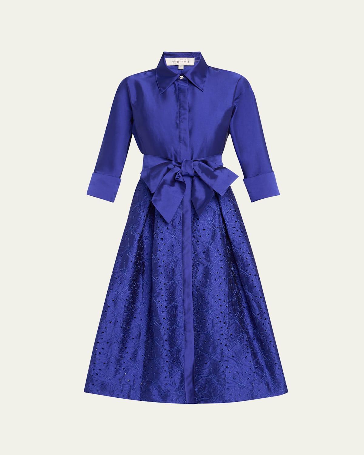 Taffeta Shirt Dress w/ Eyelet Skirt Product Image