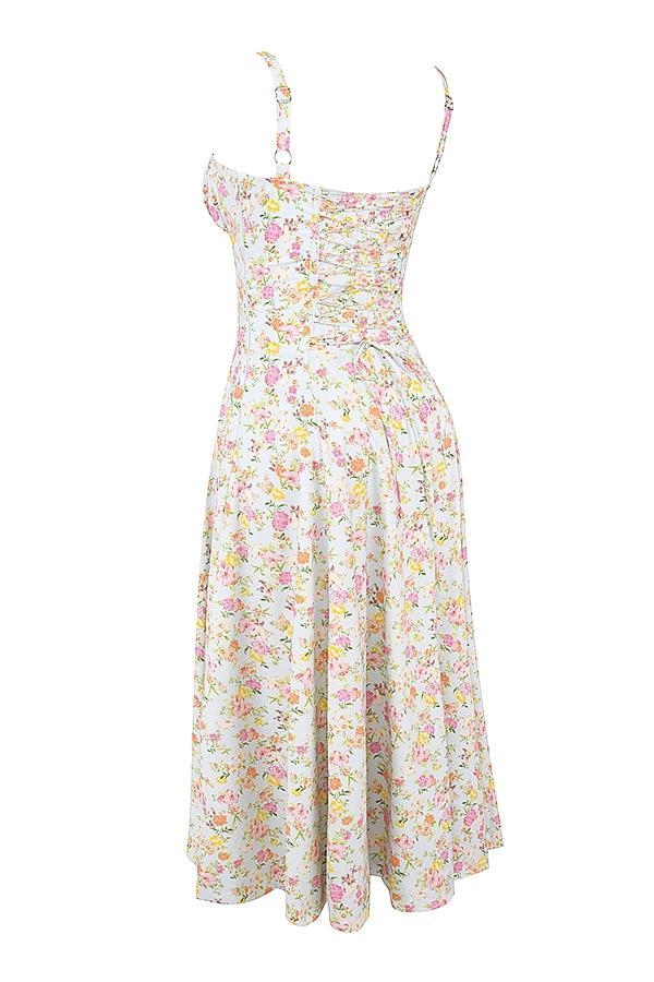 Carmen Pale Blue Meadow Print Cotton Bustier Sundress Product Image