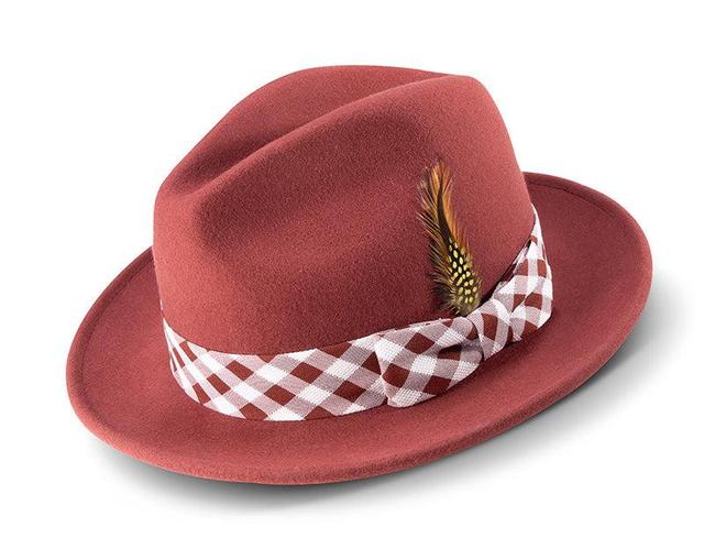 Brick Wool Felt Dress Hat with Feather Accent Product Image