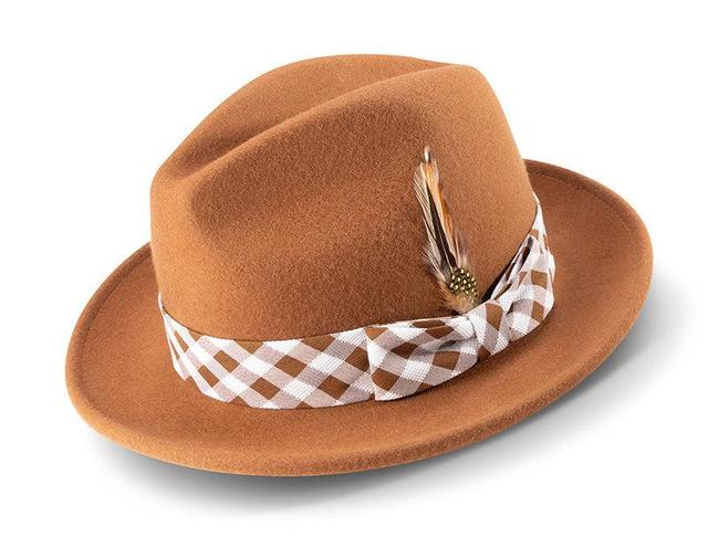 Saddle Brown Wool Felt Dress Hat with Feather Accent Product Image