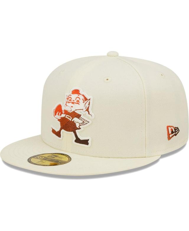 Mens New Era Cream Cleveland Browns Chrome Color Dim 59FIFTY Fitted Hat Product Image