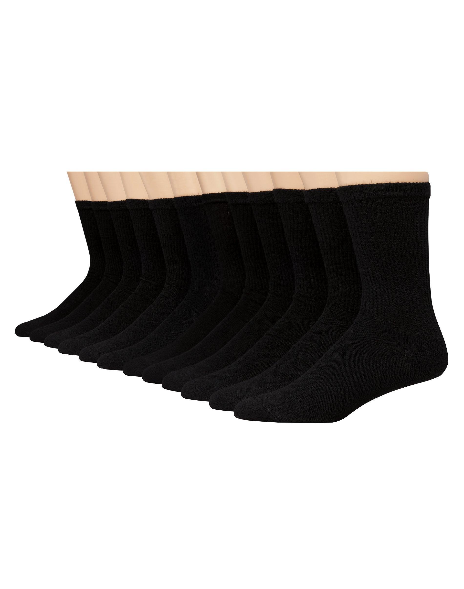 Hanes Double Tough Mens Crew Socks, Shoe Sizes 12-14, 12-Pairs Black Product Image