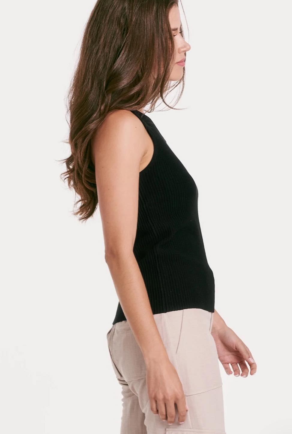 Charlie Cut Out Rib Tank- Black Product Image