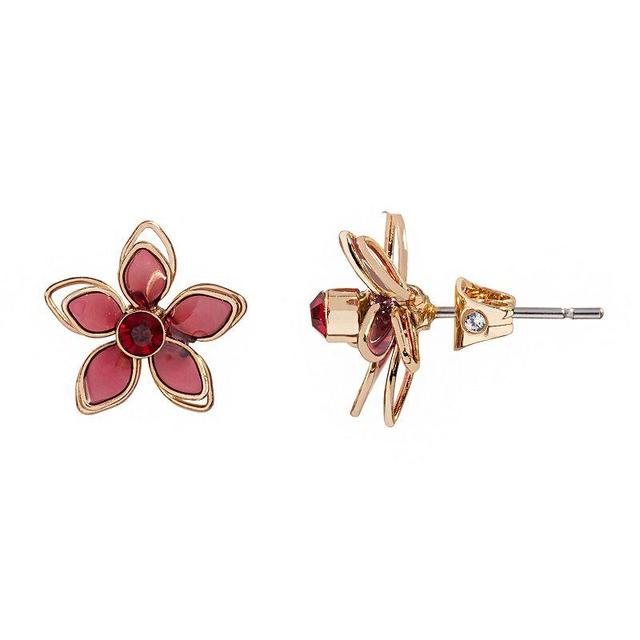 LC Lauren Conrad Gold Tone Dainty Floral Button Earrings, Womens, Red Product Image