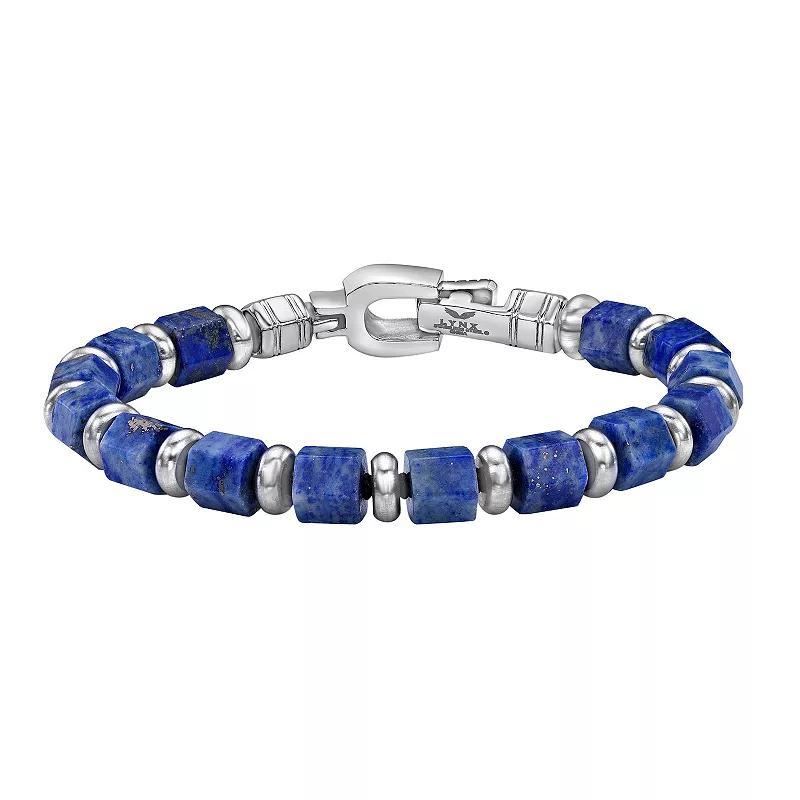 Mens LYNX Stainless Steel Bead Bracelet Blue Lapis Product Image