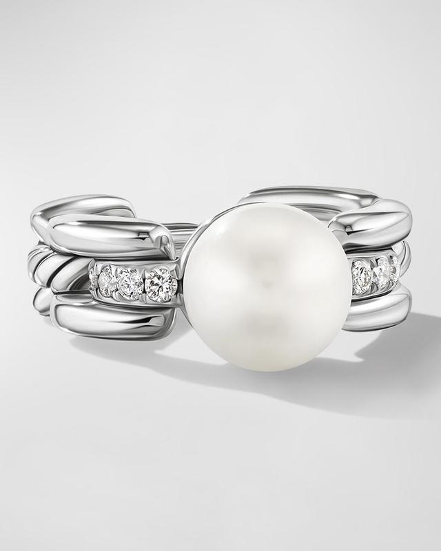 Womens DY Madison Pearl Ring In Sterling Silver With Pav Diamonds Product Image