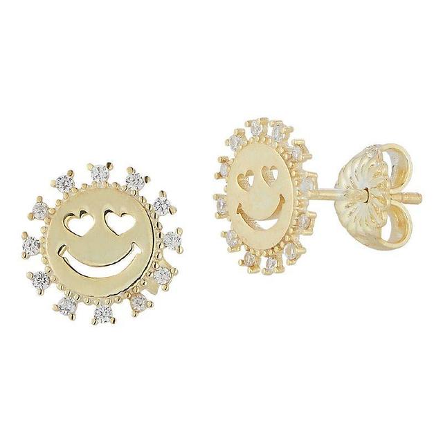 Sunkissed Sterling 14k Gold Over Silver Cubic Zirconia Smiley Face Stud Earrings, Womens, Gold Tone Product Image