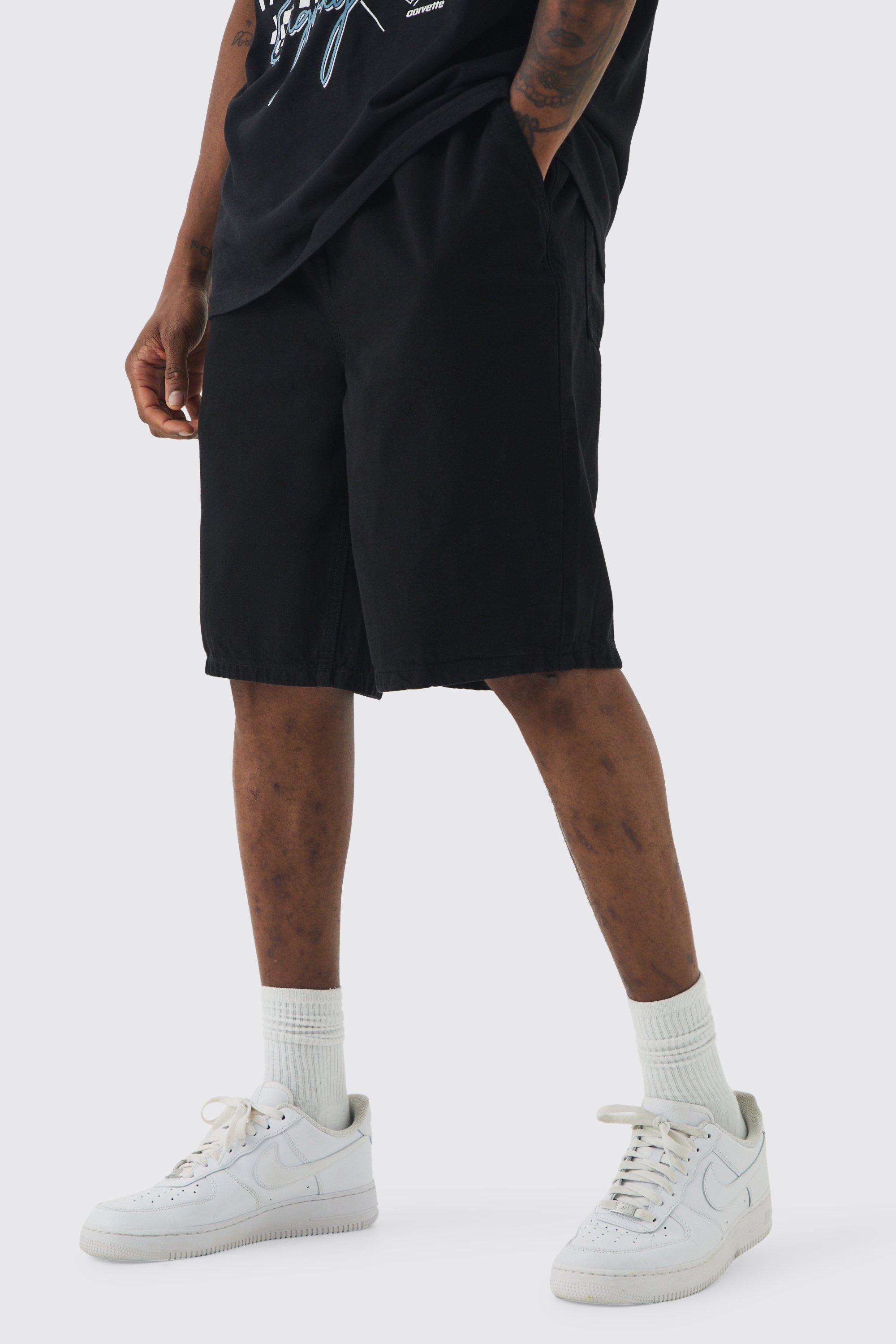 Tall Elasticated Waist Drawcord Detail Slim Fit Shorts In Black | boohooMAN USA Product Image