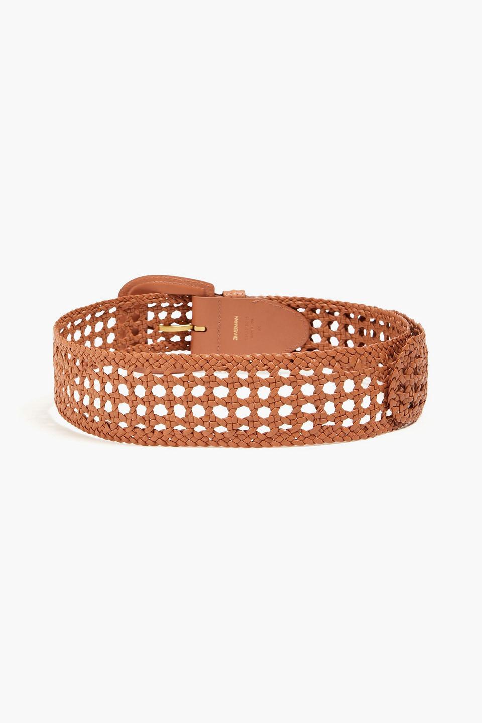 Woven Leather Belt In Light Brown Product Image