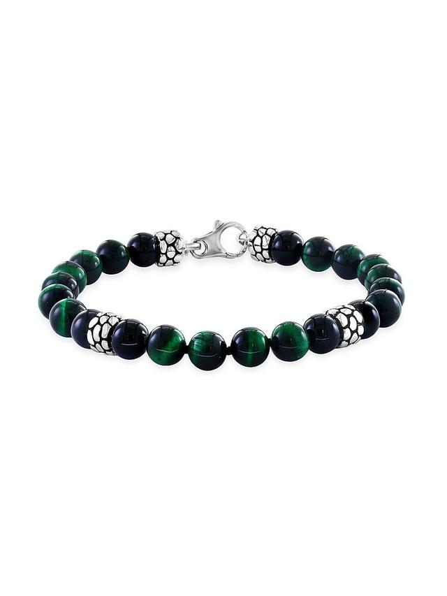 Effy Mens Green Tiger Eye & Onyx Bead Bracelet Sterling Silver Product Image