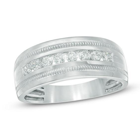 Men's 1/2 CT. T.w. Diamond Milgrain Wedding Band in 10K White Gold Product Image