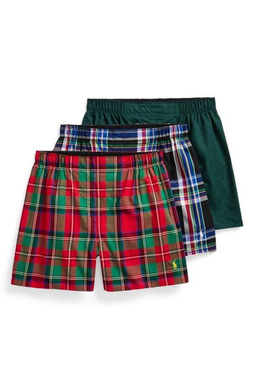 POLO RALPH LAUREN Classic Fit Cotton Woven Boxers 3 Pack In Montrose Plaid,marris Plaid,classic Cr Product Image